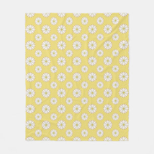 White Daisies on Golden Yellow Fleece Blanket
