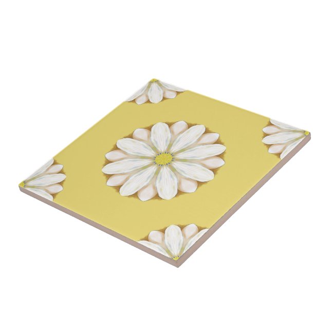 White Daisies on Golden Yellow Tile (Side)