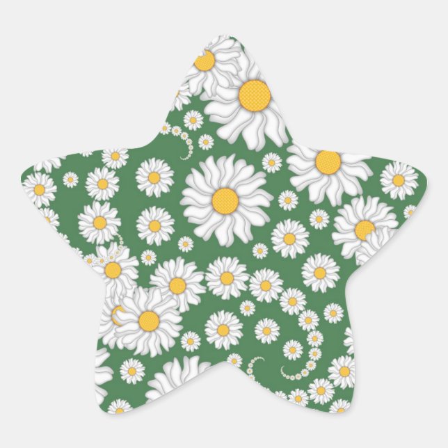 White Daisies on Green Background Star Sticker (Front)