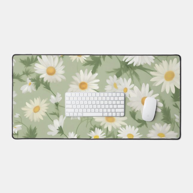 White Daisies On Green Desk Mat (Keyboard & Mouse)