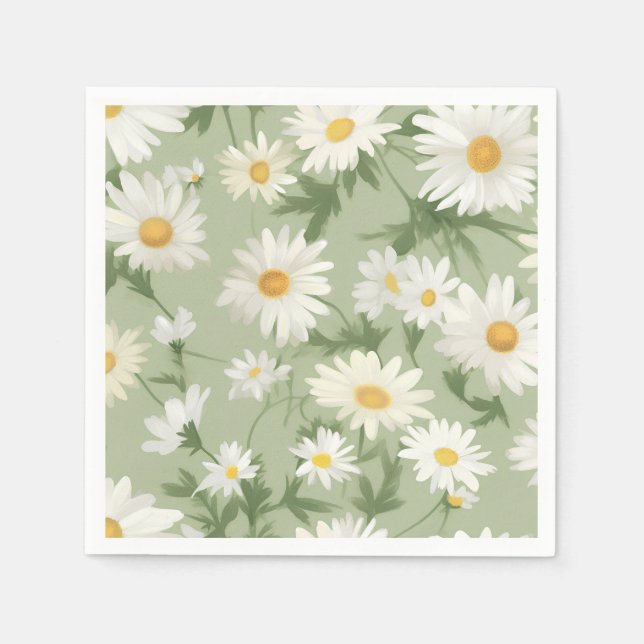 White Daisies On Green Napkin (Front)
