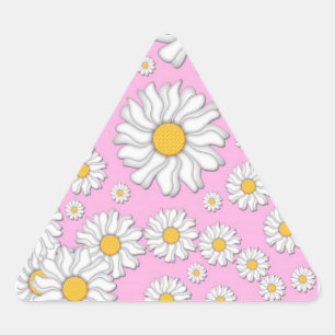White Daisies on Pale Pink Background Triangle Sticker