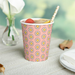 White Daisies on Pastel Pink Spring Party Paper Cups