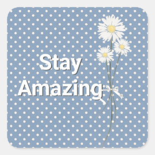 White Daisies on Pin Dots  Square Sticker
