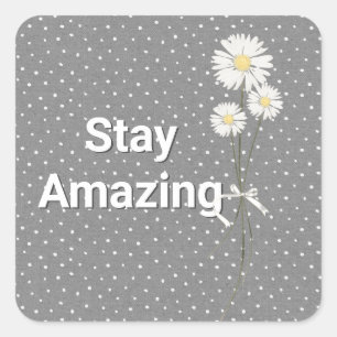 White Daisies on Pin Dots Square Sticker