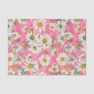 White Daisies on Pink Floral Pattern Tissue Paper