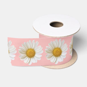 White Daisies on Pink Satin Ribbon