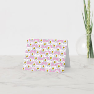 white daisies on pink stripe note card