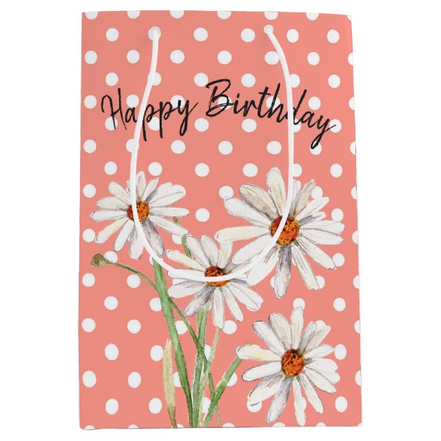 White Daisies On Polka Dots  Medium Gift Bag (Front)