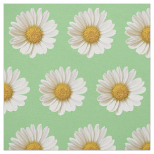 White Daisies on Sage Green Floral Fabric
