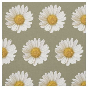 White Daisies on Taupe Background Fabric