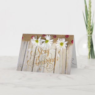 white daisies on wood with burlap card