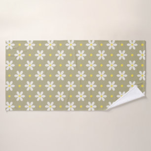 White Daisies Pattern Custom Background Bath Towel Set