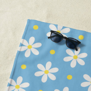 White Daisies Pattern Custom Background Beach Towel