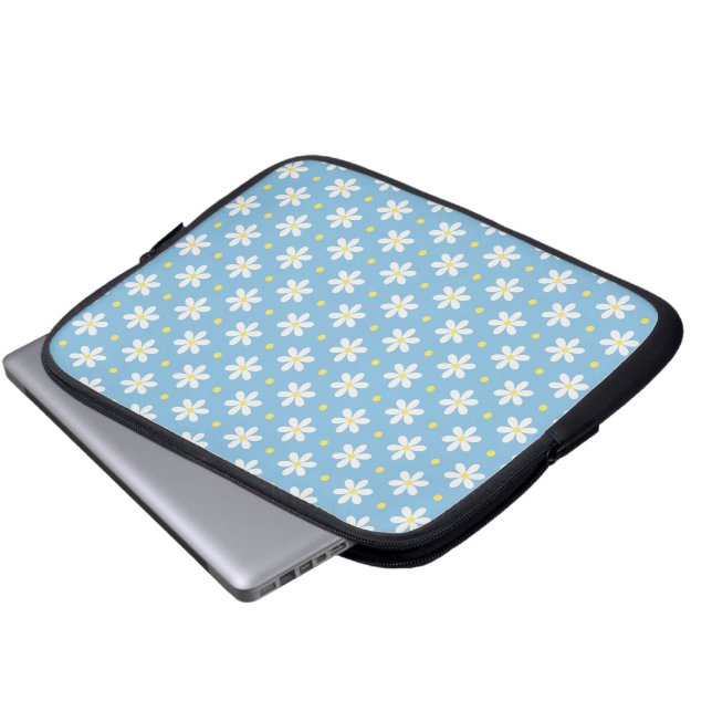 White Daisies Pattern Custom Background Laptop Sleeve (Front Bottom)