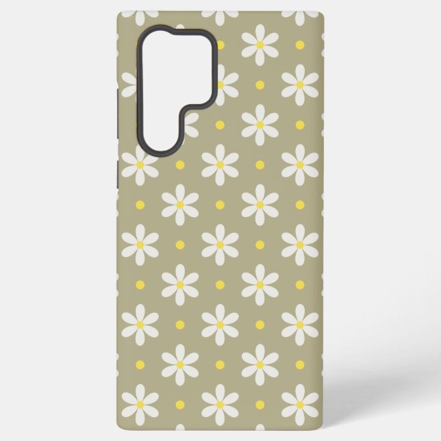 White Daisies Pattern Custom Background Samsung Galaxy S22 Ultra Case (Back)