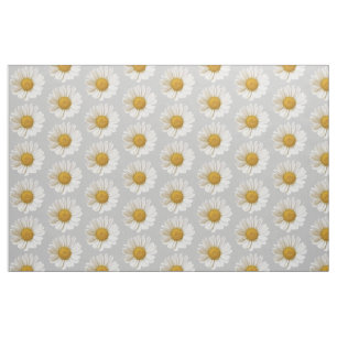 White Daisies Pattern on Light Grey Fabric