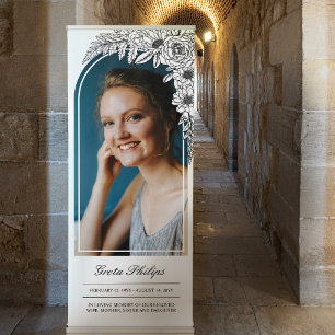 White Daisies & Roses Large Photo Funeral Retractable Banner
