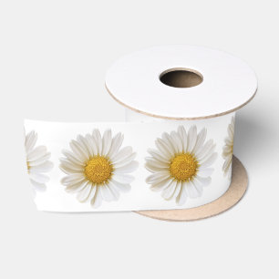 White Daisies Satin Ribbon