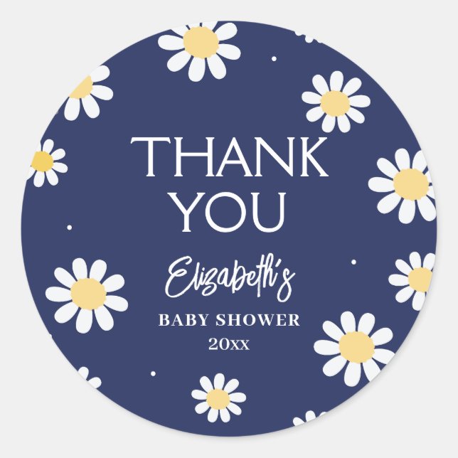 White Daisies Spring Boy Baby Shower Thank You Classic Round Sticker (Front)