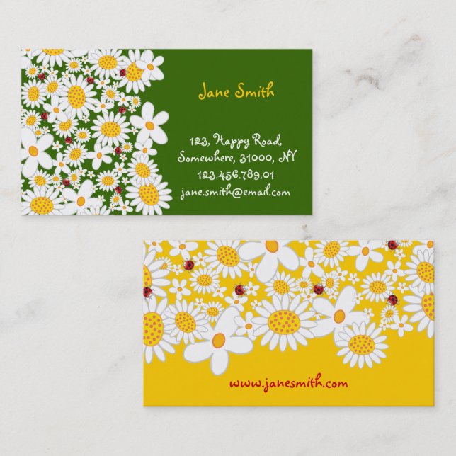 White Daisies Spring Flowers Ladybugs Profile Card (Front/Back)