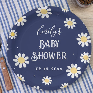White Daisies Spring Summer Boy Baby Shower Paper Plate
