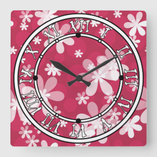 White daisies square wall clock