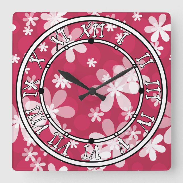 White daisies square wall clock (Front)