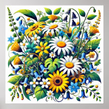 White Daisies Wall Floral Artwork Flower Bouquet