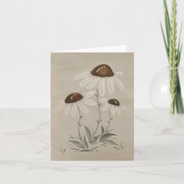 White daisies watercolor blank card (Front)
