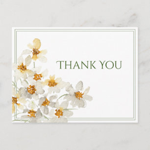 White Daisies Watercolor Budget Thank You Postcard