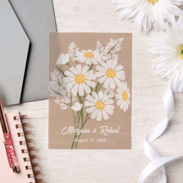 White Daisies Wedding Anniversary Beige Insert Vellum Invitations (Wedding)
