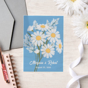White Daisies Wedding Anniversary Blue Insert Vellum Invitations