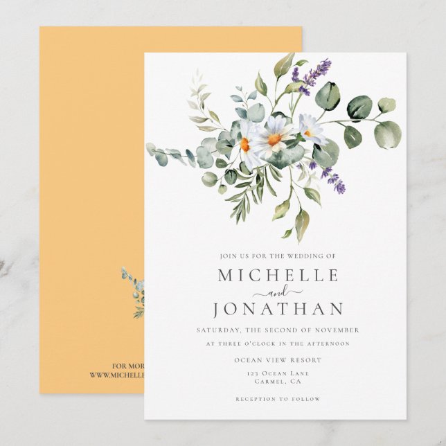 White Daisies Wedding  Invitation (Front/Back)