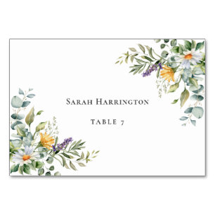 White Daisies Wedding Place Card