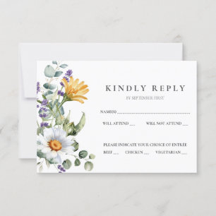 White Daisies Wedding RSVP Card