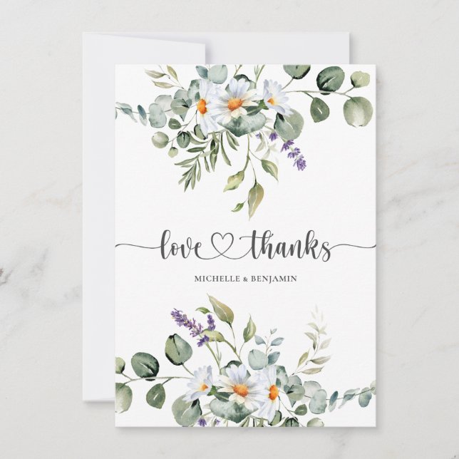 White Daisies Wedding Thank You Card (Front)