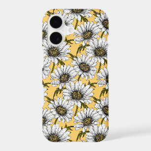White daisies, wild flowers on yellow