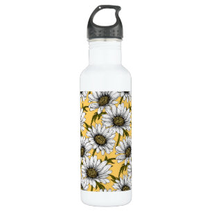White daisies, wild flowers on yellow 710 ml water bottle