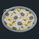 White daisies, wild flowers on yellow belt buckle<br><div class="desc">Hand drawn vector pattern with white daisy flowers</div>