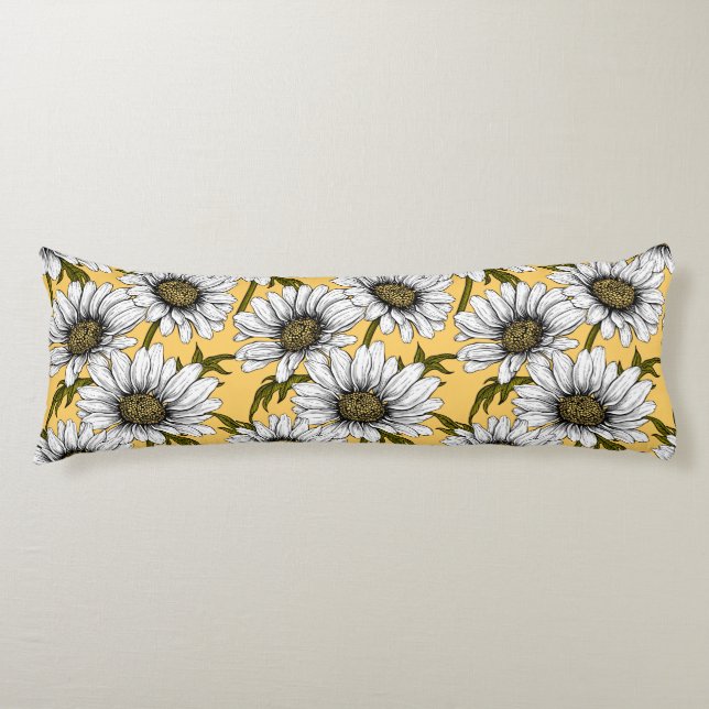 White daisies, wild flowers on yellow body cushion (Front)