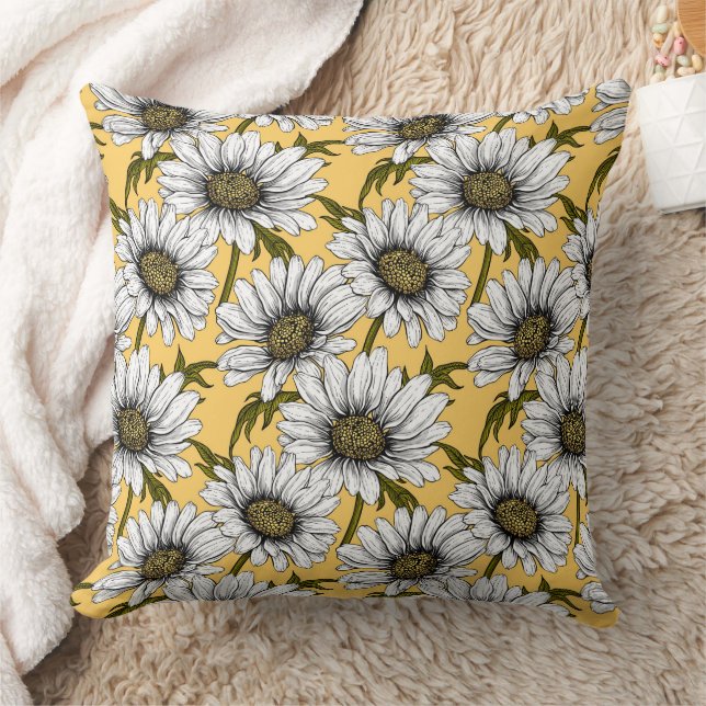 White daisies, wild flowers on yellow cushion (Blanket)