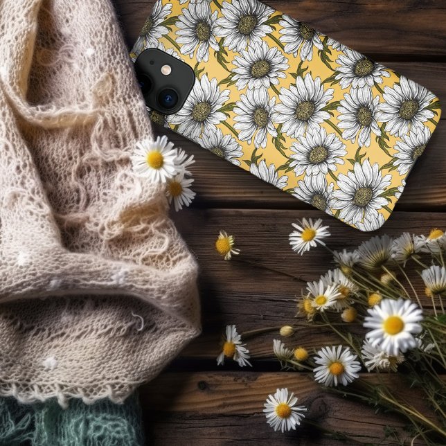 White daisies, wild flowers on yellow iPhone 16 case (Creator Uploaded)