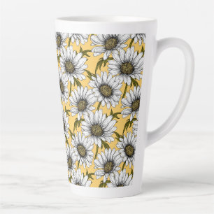 White daisies, wild flowers on yellow latte mug