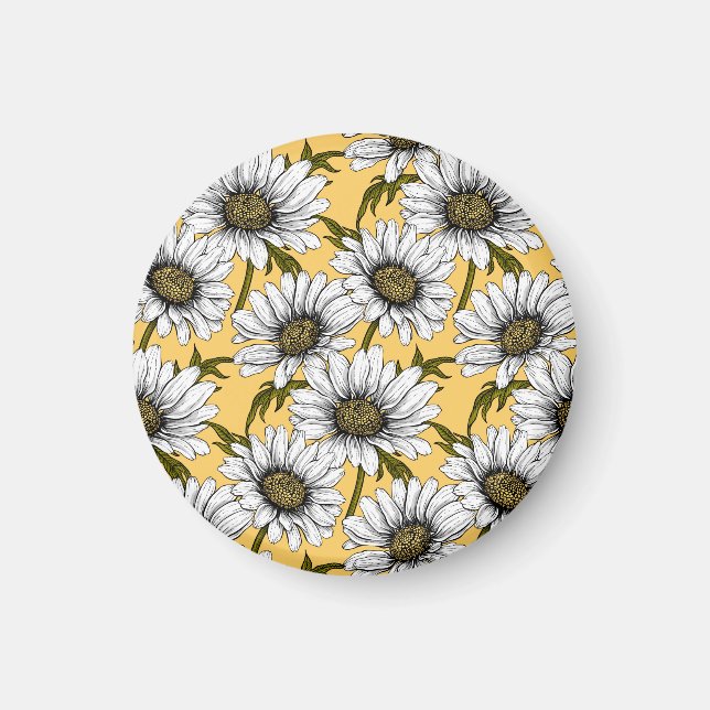 White daisies, wild flowers on yellow magnet (Front)