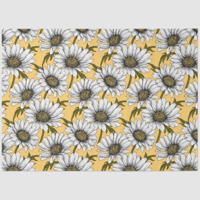 White daisies, wild flowers on yellow tissue paper (Front)