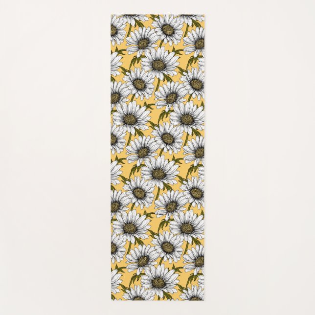 White daisies, wild flowers on yellow yoga mat (Front)