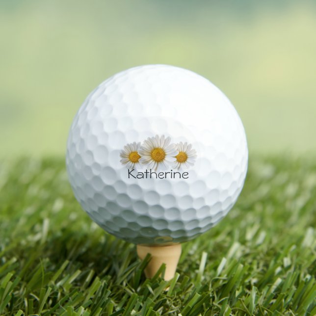 White Daisies with Custom Name Golf Balls (Insitu Tee)