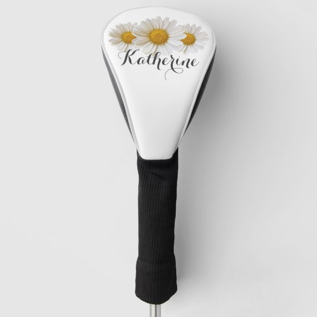 White Daisies with Name White Golf Head Cover (Front)