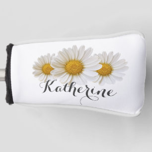 White Daisies with Name White Golf Head Cover